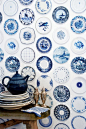 (via (39) This wallpaper is inspired by blue porcelain tableware. $180 | Blues | Pinterest)