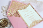 Wedding Invitations Vintage Gold and Pink