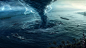 General 2560x1440 nature water digital art sea tornado storm lightning ship mountain palm trees vortex Whirling aircraft carrier aircraft helicopters satellites trees forest aerial view apocalyptic bird's eye view