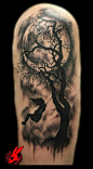 Moon tattoo. Tree tattoo