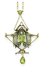 So beautiful. AN ART NOUVEAU PERIDOT, DIAMOND AND ENAMEL PENDANT NECKLACE, BY LUCIEN GAUTRAIT ca. 1900.