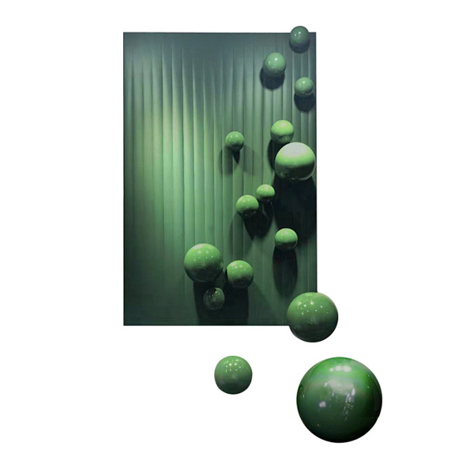 雕塑挂画实物立体画现代简约装饰画绿色球手...