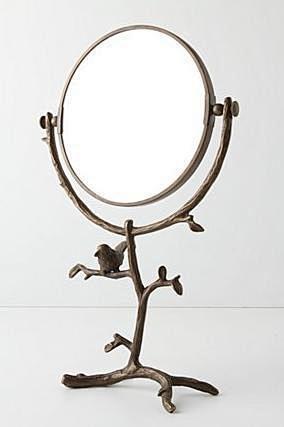 经典手工铸铜小鸟栖息化妆镜：很有艺术感的...