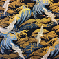 KB24 Oriental Chinese Japanese Crane Metallic Gold Waves Cotton Quilt Fabric #Unbranded