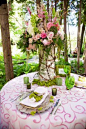 table setting with birch vase