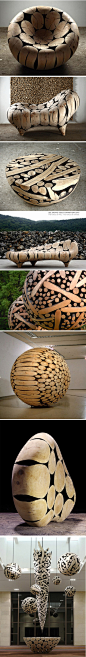 韩国艺术家李在孝（Jaehyo Lee 1965-）的雕塑作品。用原木制作，既有天然的感觉，同时强化简单几何美感