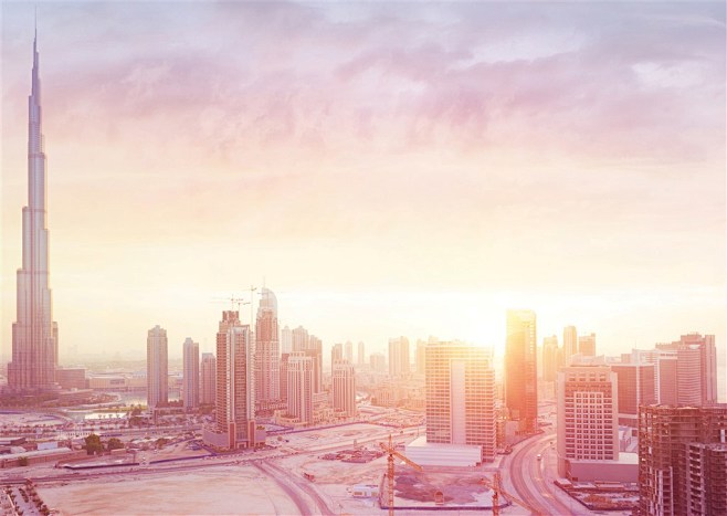 迪拜城市黄昏景色
