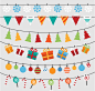 6款卡通圣诞挂旗矢量素材，素材格式：AI，素材关键词：礼物,拉旗,雪花,圣诞节,装饰