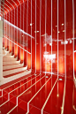 modern staircase in red mezzanine material