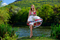 People 6720x4480 dress lake water women long hair brunette plants trees grass Met-Art Aileen barefoot