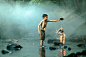 Boy playing in creeks,Nhongkhai,Thailand.