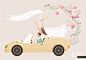 情侣鲜花  蜜月旅行 水彩 手绘 婚礼主题插画AI_矢量素材_插图/插画