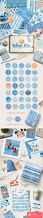 Indigo Watercolour Patterns Pack_2  - PS饭团网