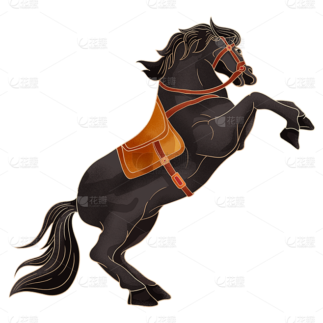 国风-古代骑马人物元素贴纸-黑马