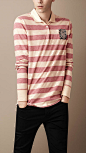 BURBERRY/巴宝莉 最新款粉红色男士长袖条纹POLO衫