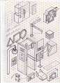 Chaos Sketch : Sketches on a isometric reticle paper! Dont like the lines when im drawin, but in this case the paper helped too much, without the lines would be impossible. I was 2 months just thinking about things you can find in a city, and trying to dr