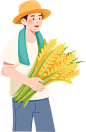 劳动节手绘人物插画-抱着麦穗的农民