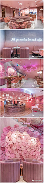 【Élan London骑士桥粉色咖啡馆室内设计】
少女心爆棚的餐饮店室内设计，大爱！