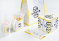 Burger packaging design. I can't get over how much I love monoline design with simple touches like this yellow border.: