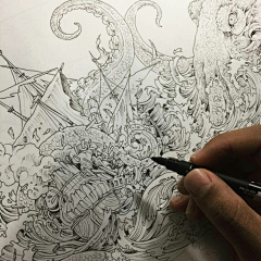 风绽采集到黑白插画