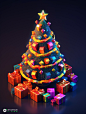 圣诞节圣诞树彩色渐变立体icon图标midjourney关键词咒语1-ai宇宙吧