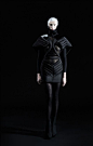 Dark Fashion - black dress with structured symmetry, pleated panels & 3D shape; futuristic fashion design // Erevos Aether: 