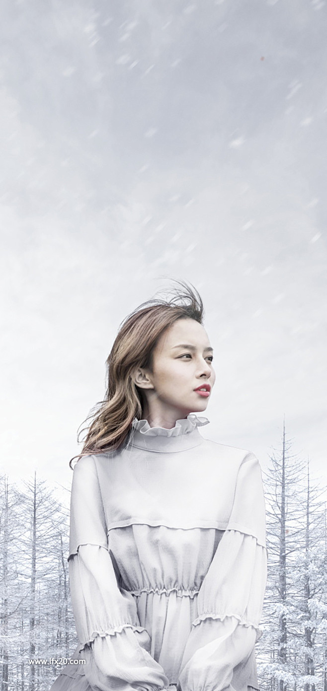 冬季雪景情侣女孩雪花海报