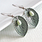 Silver Leaf Earrings - Jewelry, Patina,  Pearl : Silver Leaf Earrings - I have added just a hint of Pale Green patina to Silver Ox Leaves. Small Pale Green Freshwater Pearl dangles from the