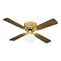 Design House - Millbridge 42" Polished Brass Hugger Fan - The Design House 156588 Millbridge 42-Inch 4-Blade Hugger Mount Ceiling Fan features a polished brass finish with an opal schoolhouse glass shade that is ideal for any room in the house. Use t