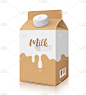 牛奶盒包装颜色为棕色和白色，模板设计孤立在白色背景上