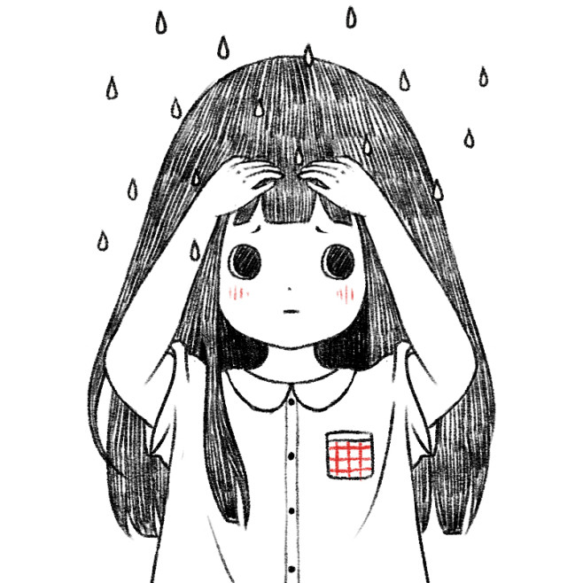 雨天忘记带伞会很苦恼。#插画# #请勿擅...