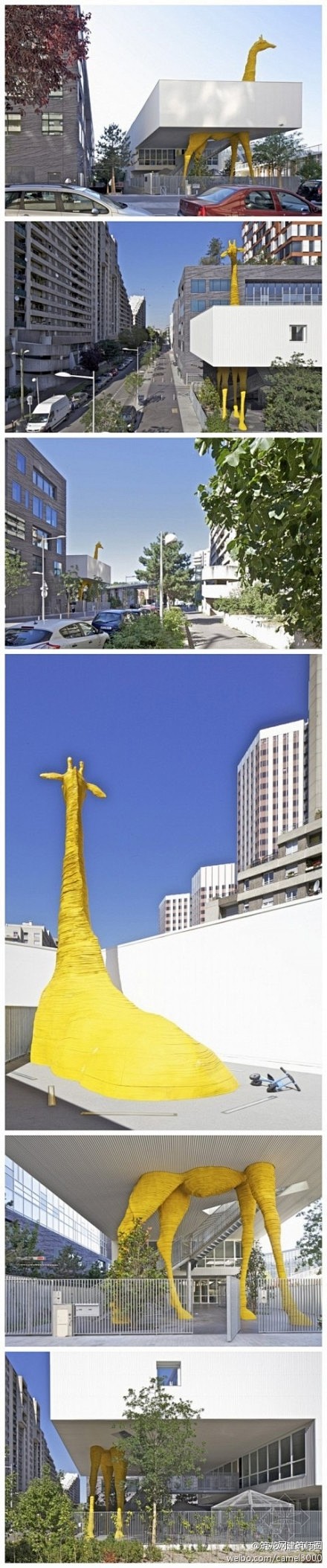 法国巴黎长颈鹿儿童看护中心。一个巨大的黄...