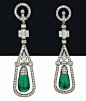 Lot 232 - A PAIR OF ART DECO EMERALD AND DIAMOND EAR PENDANTS