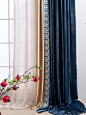 新易佳简约现代中式绒布拼接遮光RY9美式客厅卧室定制窗帘纱成品-淘宝网