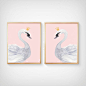 Watercolor swan, Nursery  Print set -  Nursery Art  - Nursery Decor - Art - Woodlands nursery decor, kids poster, blush pink and gray