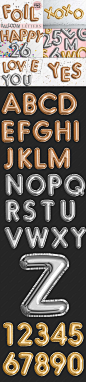 金银玫瑰金气球字全套英文字母与数字透明PNG素材.jpg
