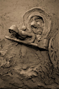 Handcart Mom, Clay for large relief sculpture, Martins Cove Wyoming by LeRoy Transfield 2005: 