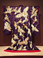 Furisode of purple satin embroidered with gold and silver cranes, Japanese, first half of the 20th century, KSUM 1983.1.826.