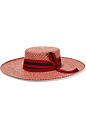 Sensi Studio - 罗缎边饰巴拿马草帽 : 米色，不同色度红色和棕色巴拿马草帽，红色和黑色罗缎
 100% 巴拿马草帽
 局部清洁
