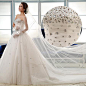 新款韩版3米长拖尾白色婚纱 高端钉珠结婚婚纱 抹胸齐地长婚纱