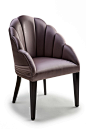 Olympus -  Hand sculpted, fluted chair shown in a dusky pink satin with hand pleated silver bow detail on back