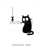 Black cat and fish. Vector illustration