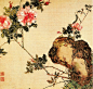 花丹昆虫图（局部） 清.居廉绢本设色纵27 . 8 X横沙.8厘米北京故宫博物院藏

居廉（1828~1909),广州人。擅画花鸟、草虫及人物，尤以写生见长。他自刨撞水和撞粉法，是岭南派奠基人 之一。传世作品有《花卉昆虫图》、《富贵白头图》等。此图共十二页，现选其中《月季》一开。图中花卉妍丽多彩， 草虫栩栩如生。花卉采用没骨画法，结合自创的撞水、撞粉法，以产生亮丽秀润的效果。昆虫多以兼工带写的手法 绘出，自然生动。画面有清新活泼，文静抒情的意趣。
