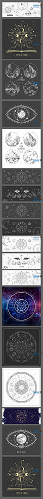 宇宙罗盘占星座线条月亮太阳系神秘图案手绘插画矢量AI设计素材-淘宝网