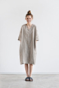 Washed and soft linen kimono tunic/dress with V neck: 