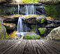瀑布风景与木板背景 图片素材(编号:201302240744...