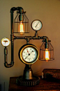 Steampunk Lamp Light Industrial Art Machine Age Salvage Steam Gauge