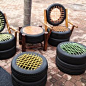 Seats made from old tires, colorful and they look really easy! Not sure I like the look but great idea