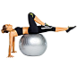 belly buster: Sit on ball and lean back with hands on floor behind you, palms down and turned out, legs extended. Bring right knee toward chest (as shown); return to start. Repeat with left knee for 1 rep. Do 12 reps