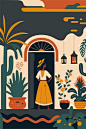墨西哥城旅游景点传统房屋墙壁艺术建筑插画矢量图设计素材